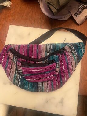 Woven Stripe Hip Bag - Pink & Teal